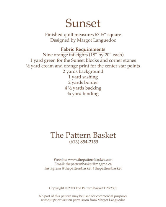 Sunset Quilt Pattern from The Pattern Basket