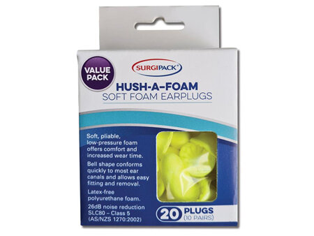 SurgiPack Hush-A-Foam Soft Foam Earplugs 20 Plugs