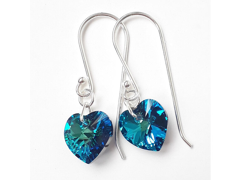 Swarovski heart crystal sterling silver earring bermuda blue