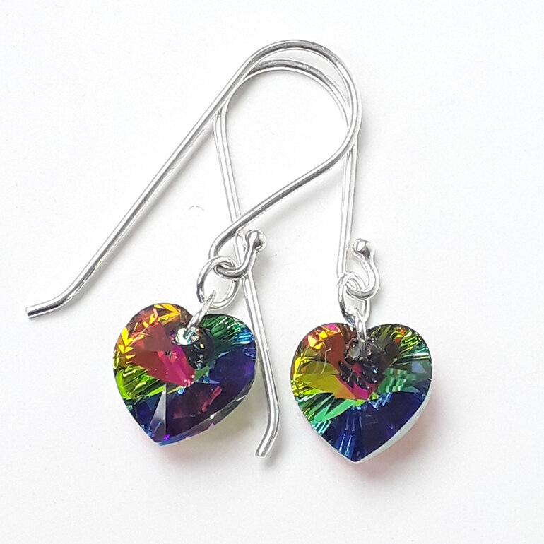 Swarovski heart crystal sterling silver earring vitrail rainbow