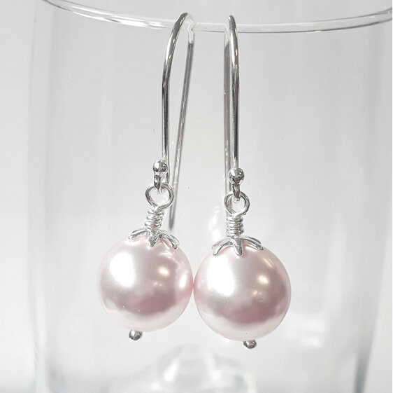 Swarovski pearl earrings with sterling silver hooks and findings colour Rosaline