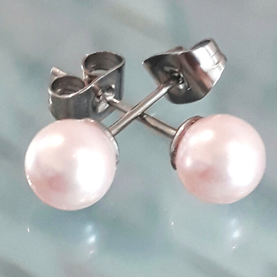 swarovski pearl stud earrings stainless steel rosaline pink