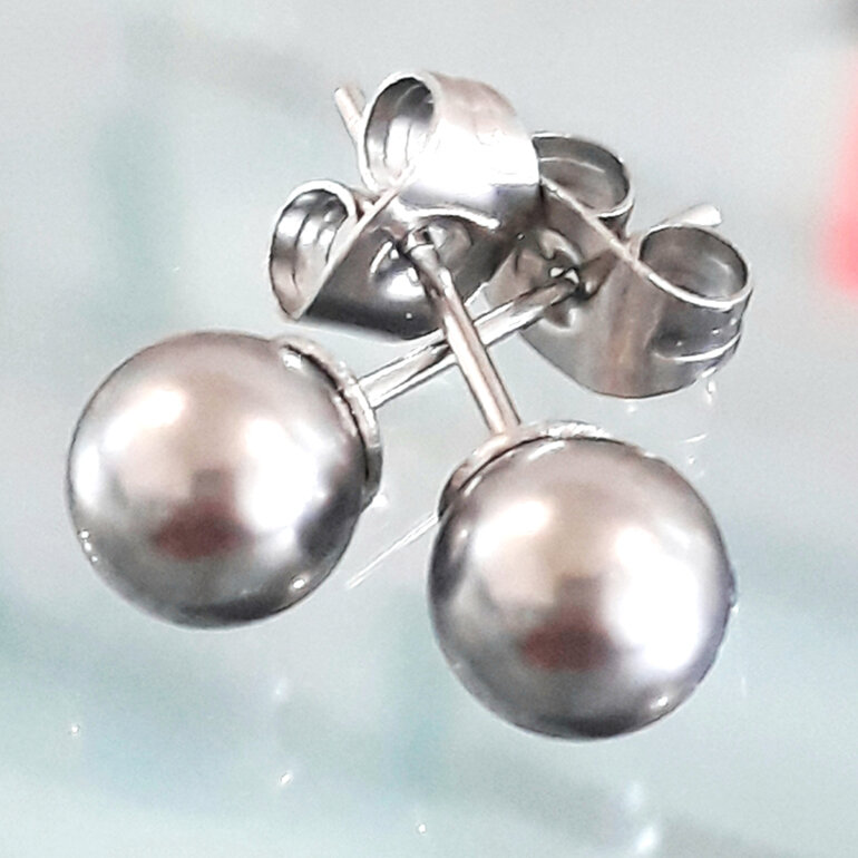 swarovski pearl stud earrings stainless steel silver grey