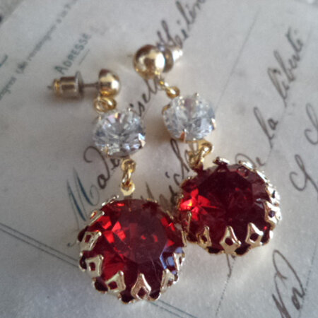 Swarovski vintage rhinestone earring crystal and ruby