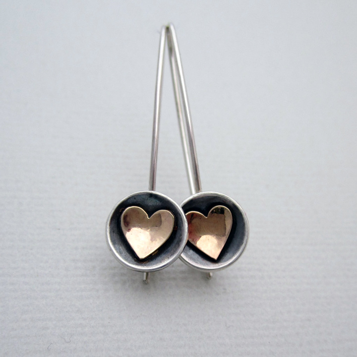 Sweetheart Earrings Oxidised Sterling Silver & 9ct Gold