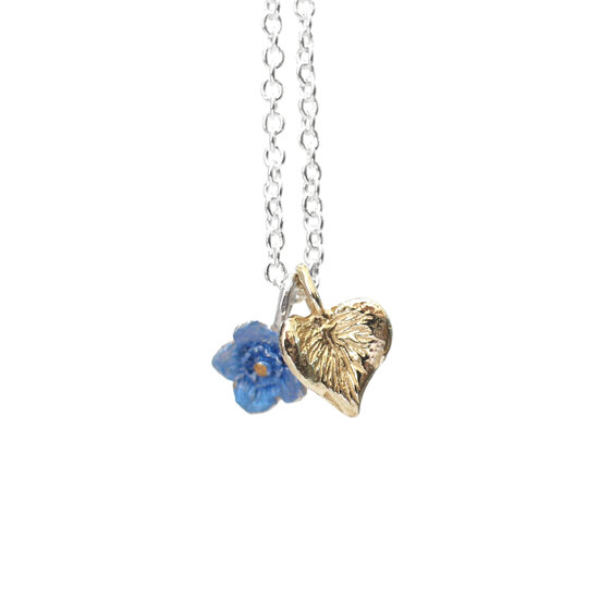 sweetheart forget me not flower blue solid gold heart necklace lily griffin nz