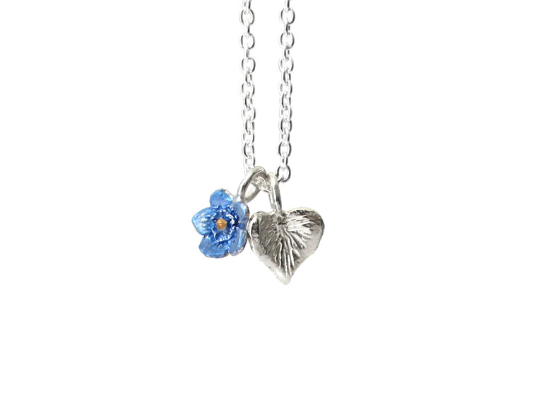 sweetheart heart forget me not flower blue sterling silver pendant nz jewellery