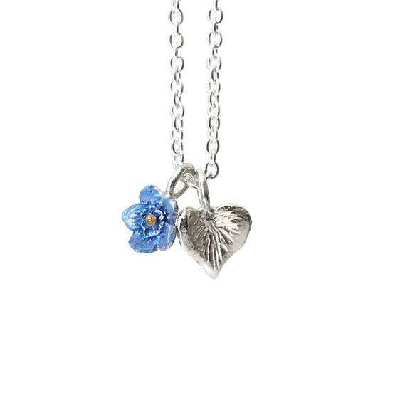 sweetheart heart forget me not flower blue sterling silver pendant nz jewellery