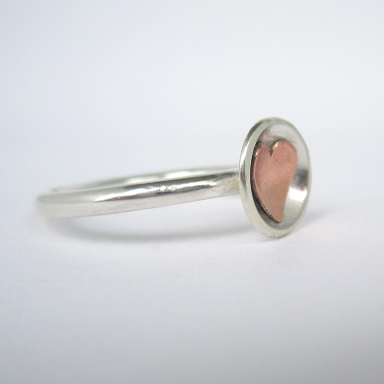 Sweetheart Sterling Silver and Copper Valentine Heart Ring Julia Banks Jewellery