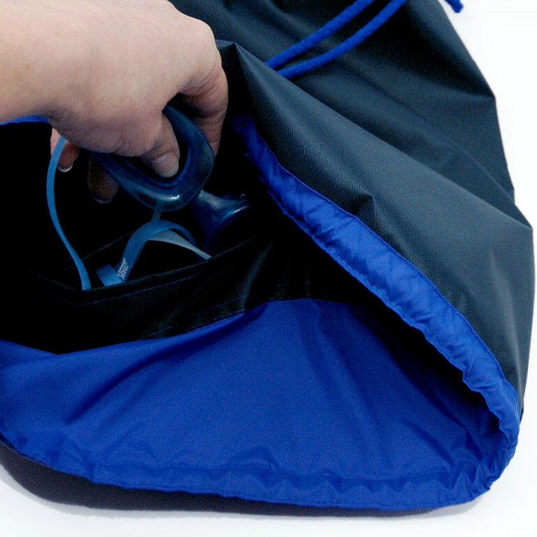 swim pouch navy with royal contrast showing pocket inside bag