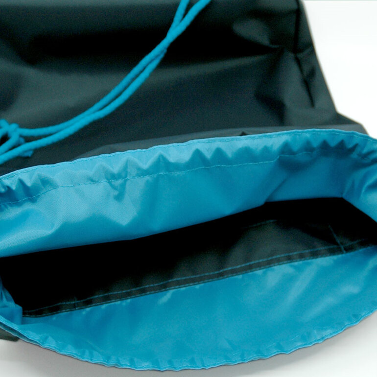 swim pouch navy with turquoise contrast showing inside of bag