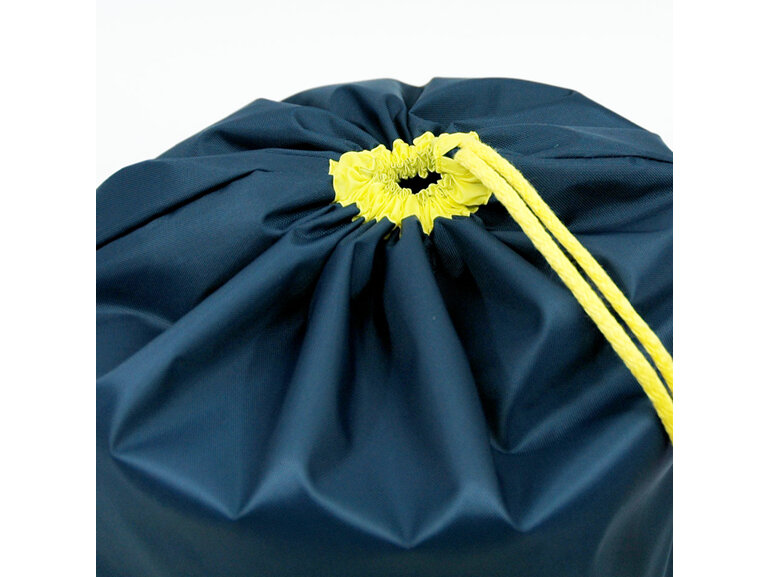 swim pouch navy with yellow contrast drawstring top of bag