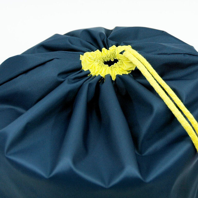 swim pouch navy with yellow contrast drawstring top of bag