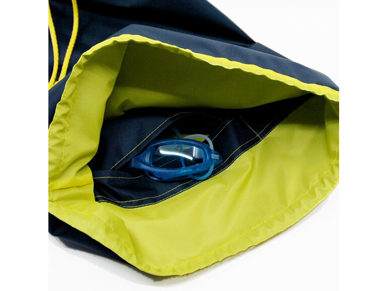 swim pouch navy with yellow contrast showing pocket inside bag