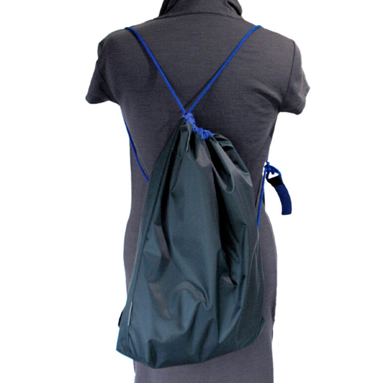swim pouch navy worn as back pack