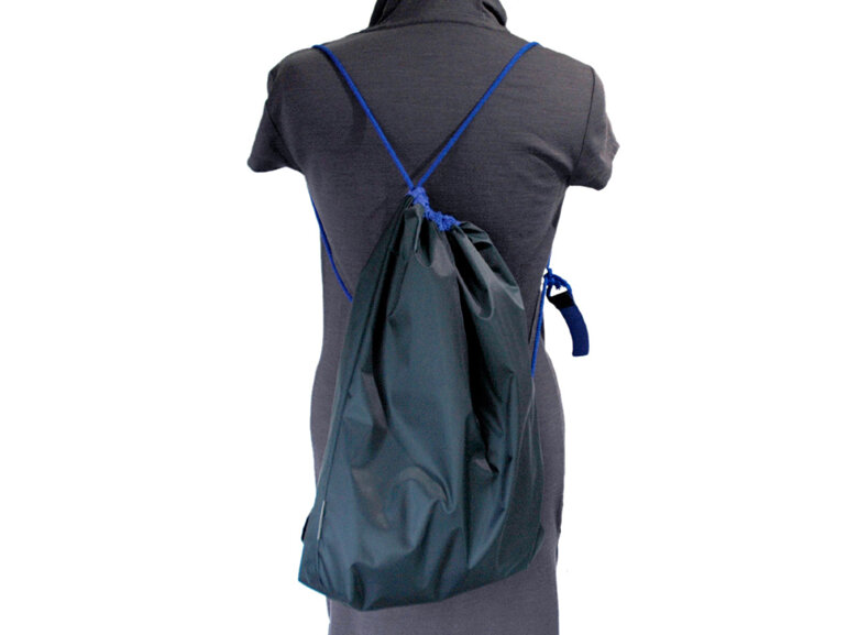 swim pouch navy worn as back pack