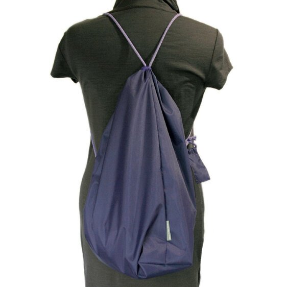 swim pouch purple worn as back pack