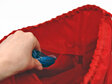 swim pouch red showing pocket inside bag in use