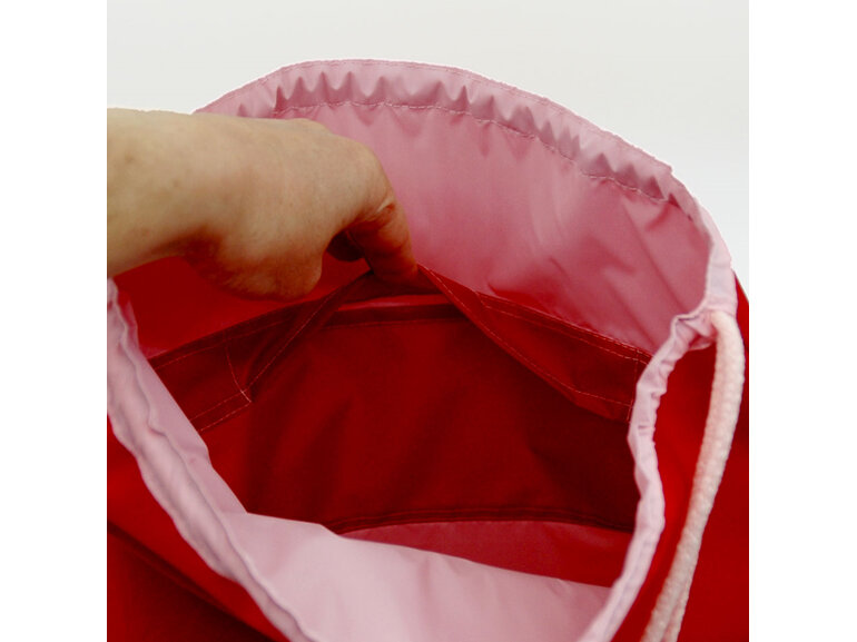 swim pouch red with light pink contrast showing pocket inside bag