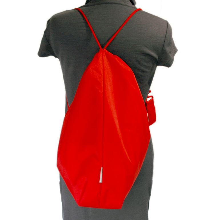 swim pouch red worn as back pack