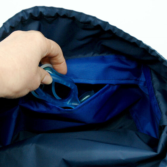 swim pouch royal with navy contrast showing pocket inside bag