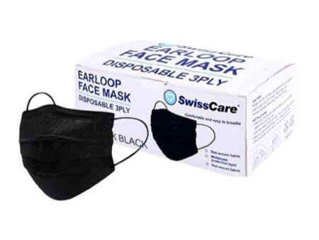 Swisscare Disposable Black Mask 3PLY 50Pk