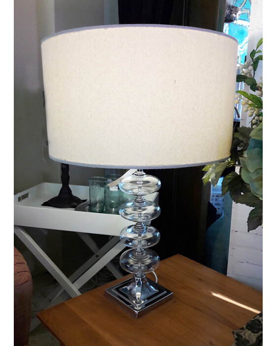 Table Lamp Glass Ball White Drum Shade New Zealand bloomdesigns