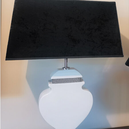 Table Lamp White Deco Black Suede Shade