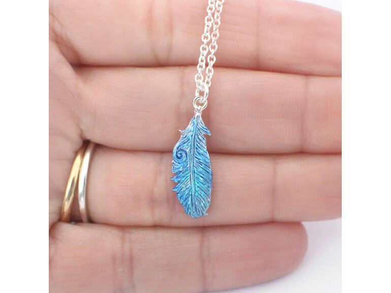 takahe blue feather native bird silver necklace pendant nz lilygriffin