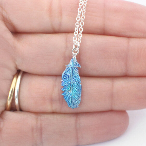 takahe blue feather native bird silver necklace pendant nz lilygriffin