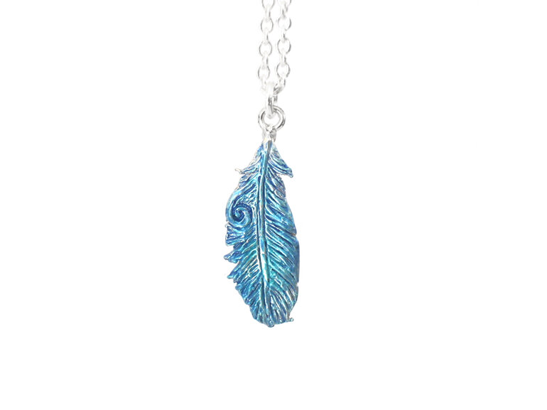 takahe blue feather native bird sterling silver pendant lilygriffin jewelry