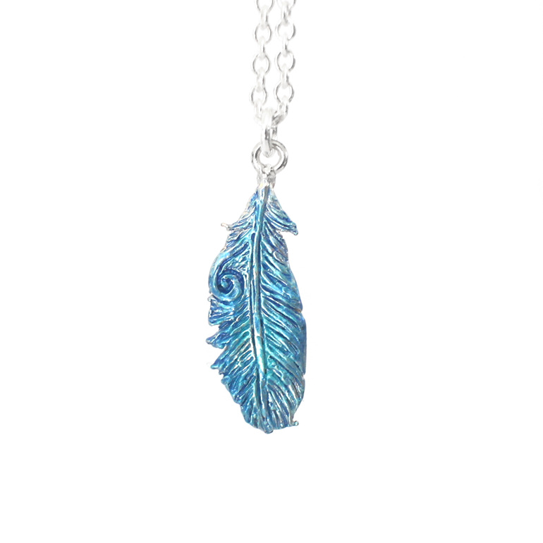 takahe blue feather native bird sterling silver pendant lilygriffin jewelry