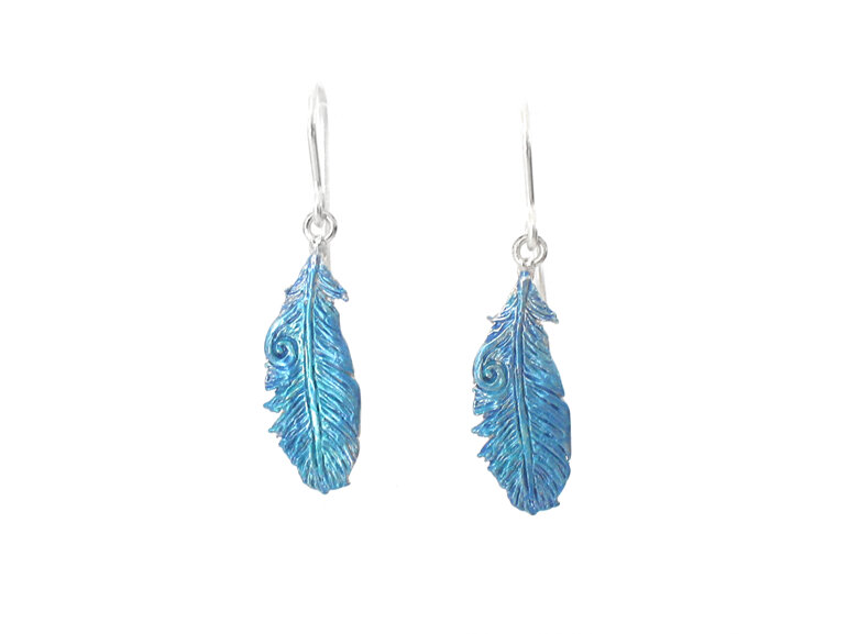 takahe blue feathers feather bird native earrings sterling silver nz jewellery