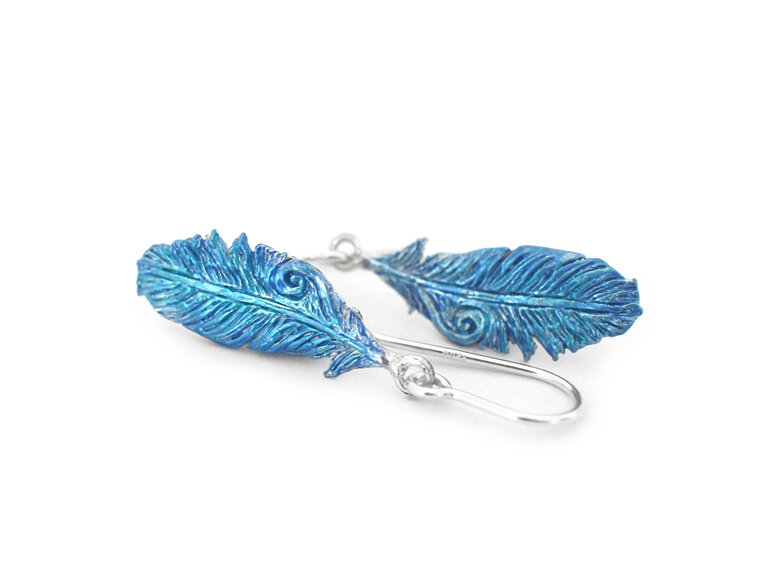 takahe blue feathers feather bird native earrings sterling silver lilygriffin nz