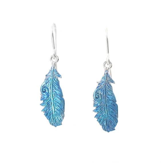 takahe blue feathers feather bird native earrings sterling silver nz jewellery