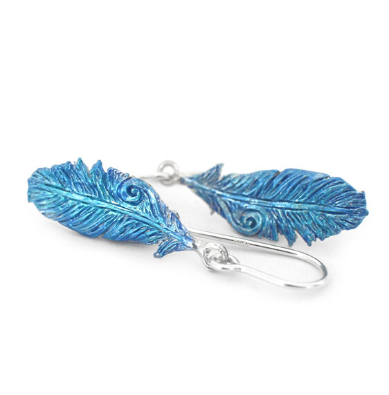 takahe blue feathers feather bird native earrings sterling silver lilygriffin nz