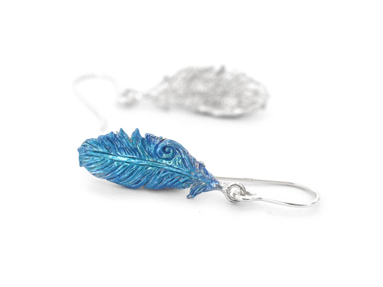 takahe blue feathers lily griffin bird native earrings sterling silver nature