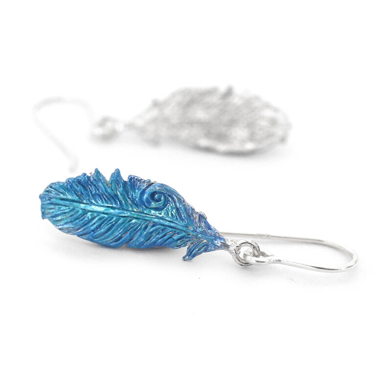 takahe blue feathers lily griffin bird native earrings sterling silver nature