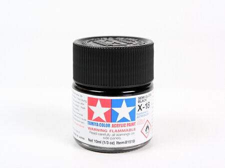 Tamiya Acrylic Semi Gloss Black X18 10ml (TAM81518)
