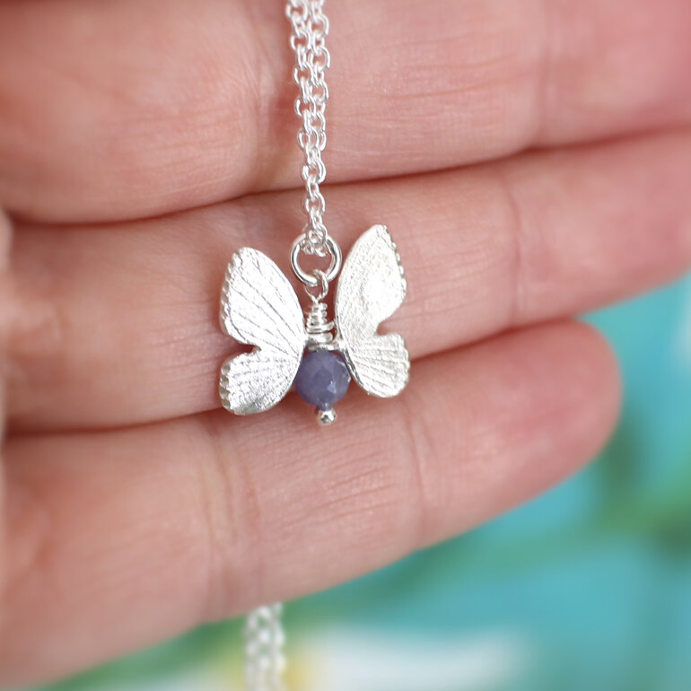 tanzanite december birthstone silver butterfly necklace  lilygriffin nz jeweller