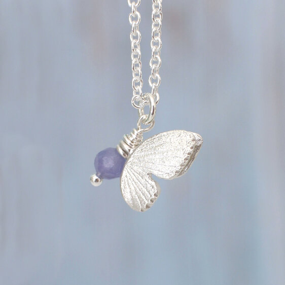 tanzanite december birthstone silver butterfly necklace  lilygriffin nz jeweller