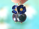 Taylor peacock pearl flower earrings lapis navy blue gold lilygriffin nz jewelry