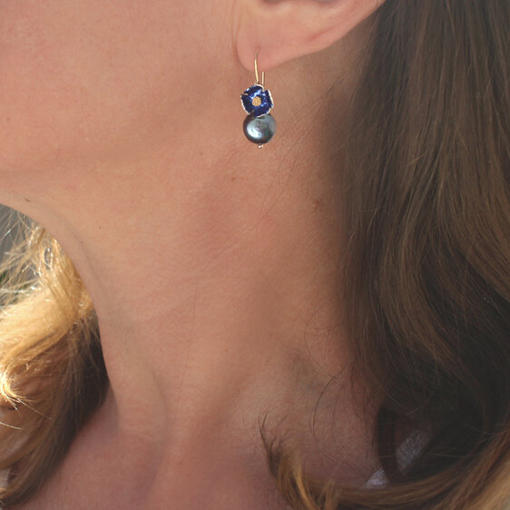 Taylor peacock pearls flowers earrings lapis blue gold lilygriffin nz jewelry