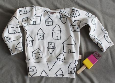 'Taylor' top with long sleeves, 100% Cotton Knit,  'Houses',  3-6m