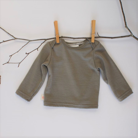 'Taylor' top with long sleeves, 100% Merino,  'Taupe', Prem