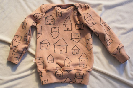 'Taylor' Winter Top, 'Houses', Pink. 100% Cotton, 9-12m