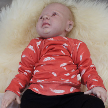 'Taylor' Winter Top in certified organic cotton, 'Plumage, Salmon', 6-9 months
