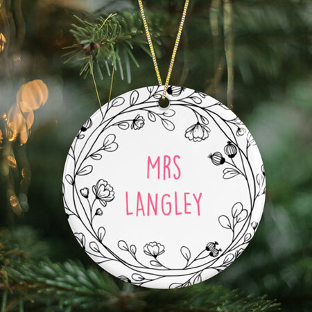 Teacher's Name  Wreath 1 Personalised Ceramic Christmas Ornament