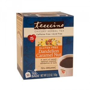 Teeccino 75% Organic Herbal Coffee Dandelion Caramel Nut 10pk