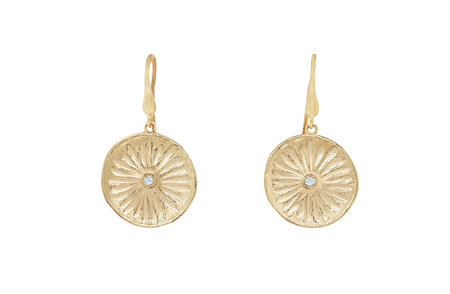 Textured Flower Diamond Disc Gold Earrings